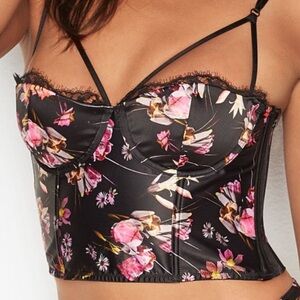 Victoria's Secret Black Satin Floral Bustier